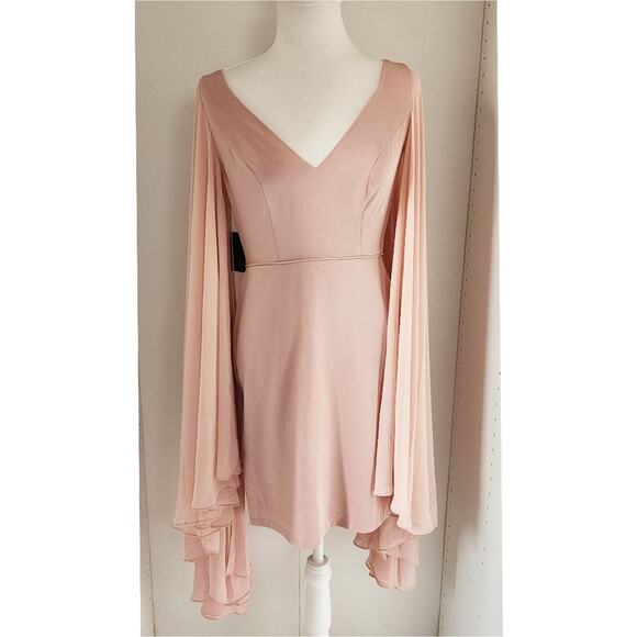 Ieena for Mac Duggal Blush Pink 55358 Dramatic Flowy Sleeve V-Neck Formal Dress - Picture 2 of 6